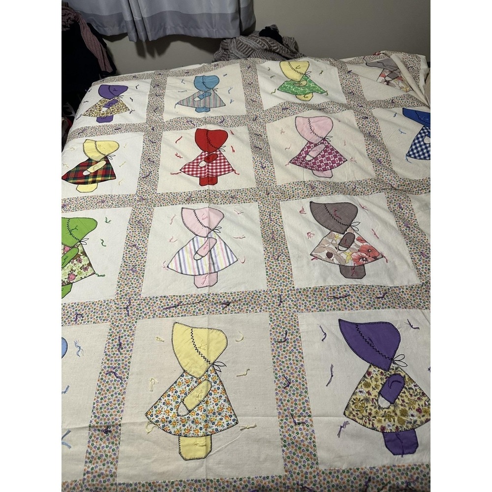 Vintage 1940's Sunbonnet Sue HandMade Quilt Top 8'x4'